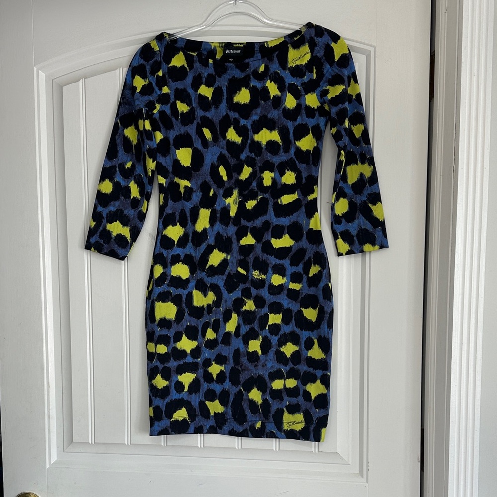 Just Cavalli Blue and Yellow Long Sleeve Dress